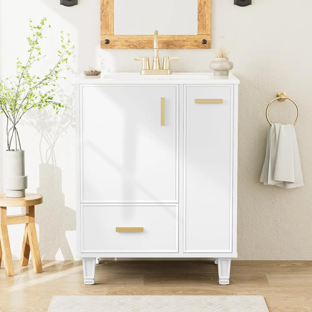 24 Inch Bathroom Vanity with Ceramic Sink Modern Storage Rack
