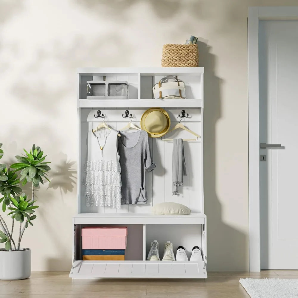 Hall Tree with Bench Shoe Storage Coat Rack Entryway Organizer 40"
