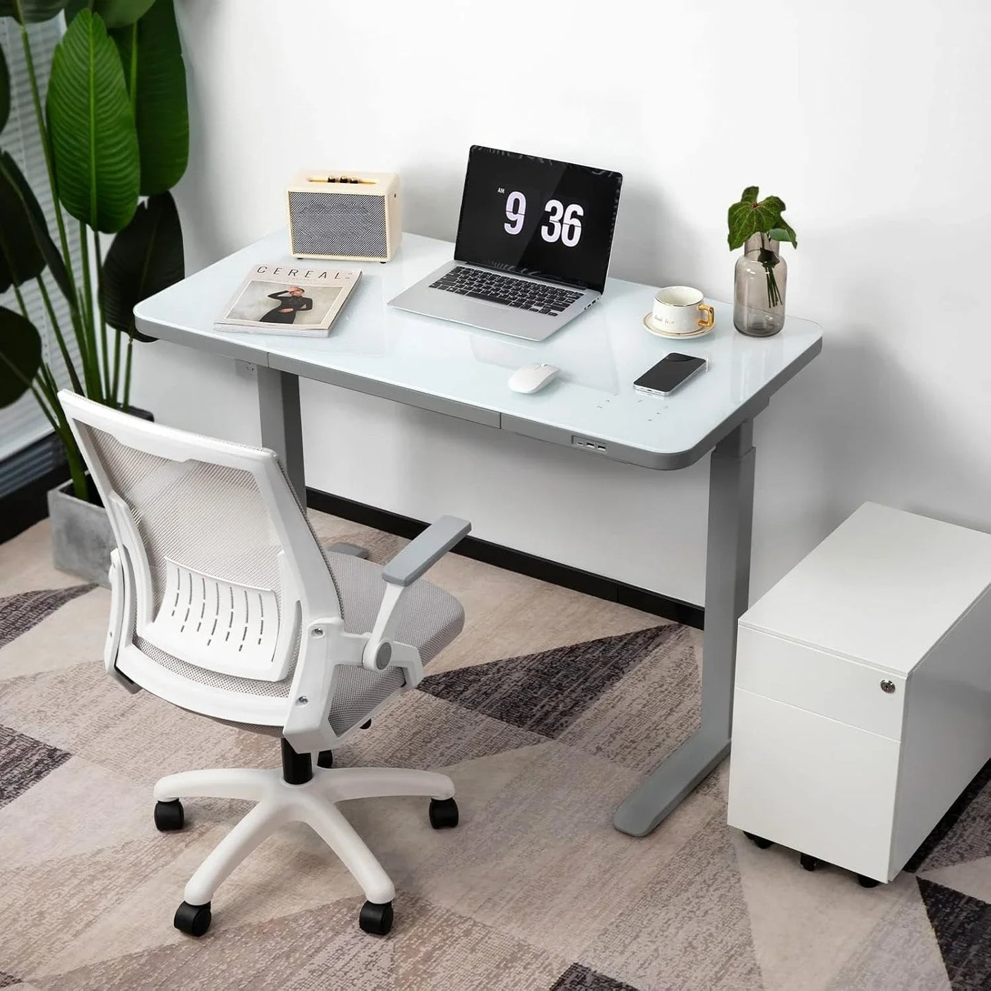 Electric Standing Desk with Drawers 45 Inch Dual Motor Adjustable Desk