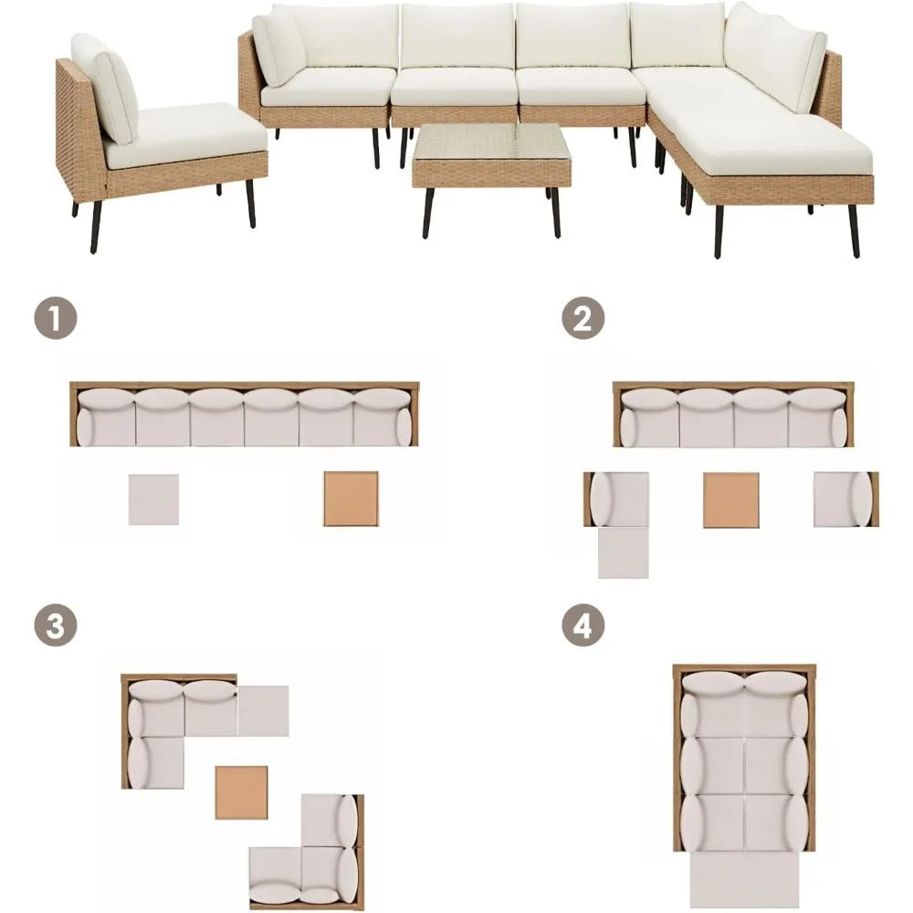 Outdoor Patio Sectional Furniture Set 8 Piece Wicker Conversation Set