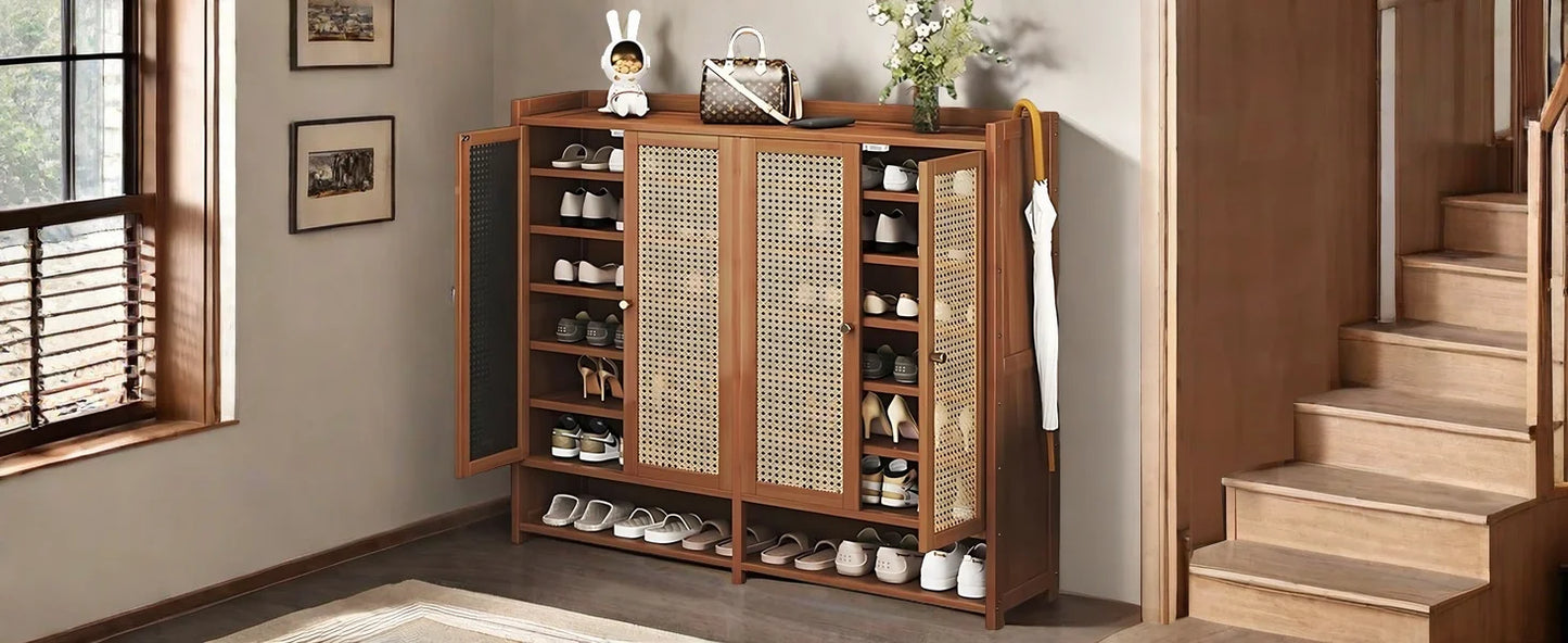 8 Tier Bamboo Shoe Storage Cabinet Freestanding Shoe Rack for Closet