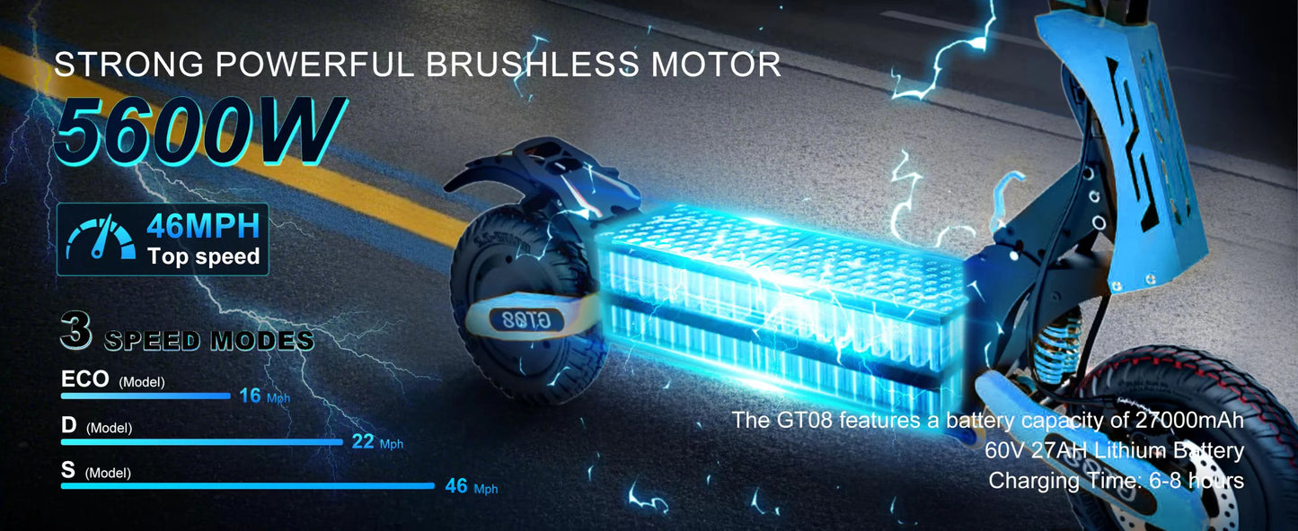 Ljustra GT08 Electric Scooter 5600W Dual Motor 46MPH 46Miles Off-Road