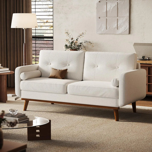 Ljustra 65 Inch Mid Century Modern Loveseat Sofa Couch Linen Upholstery