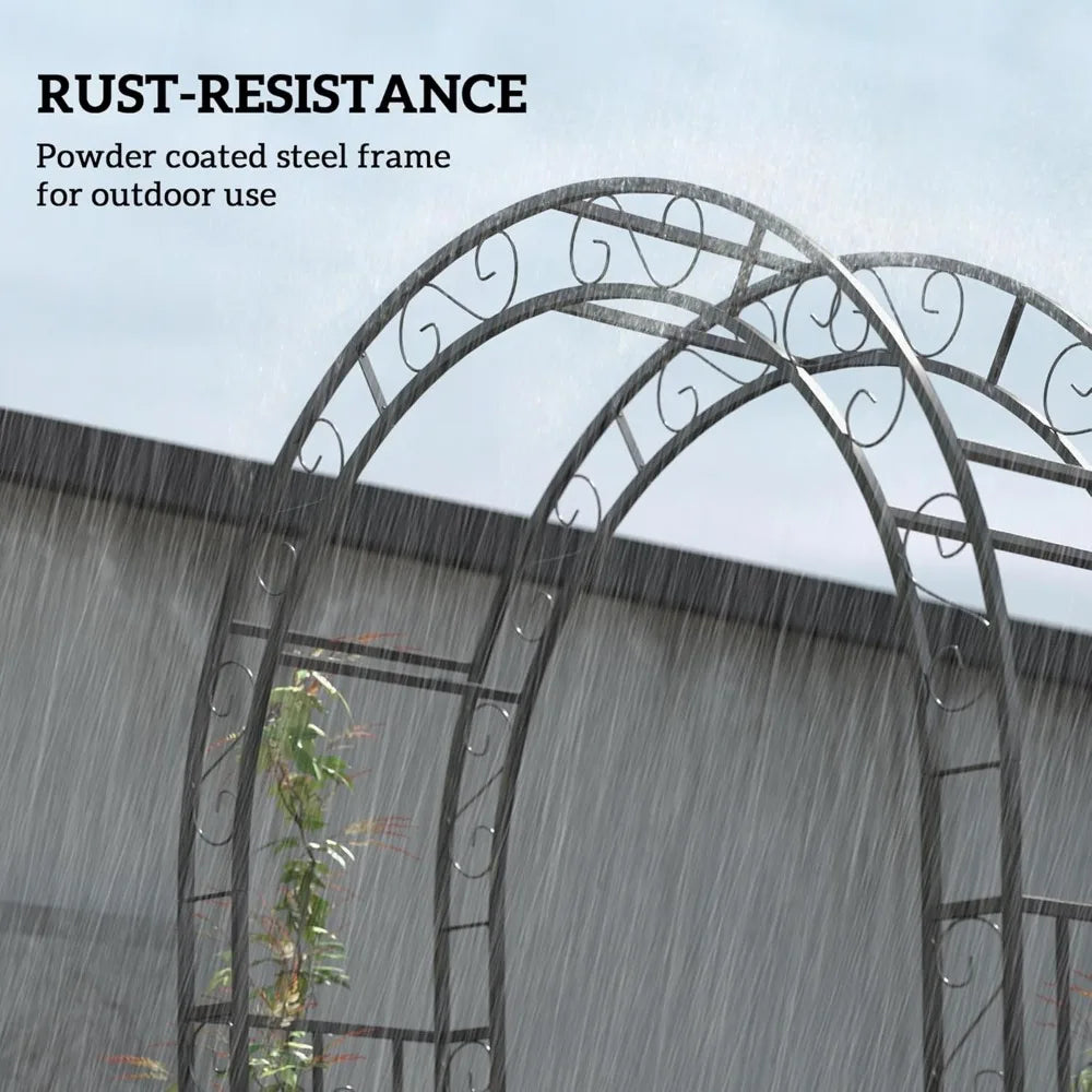 7.4ft Steel Garden Arch with Gate Outdoor Trellis for Climbing Plants