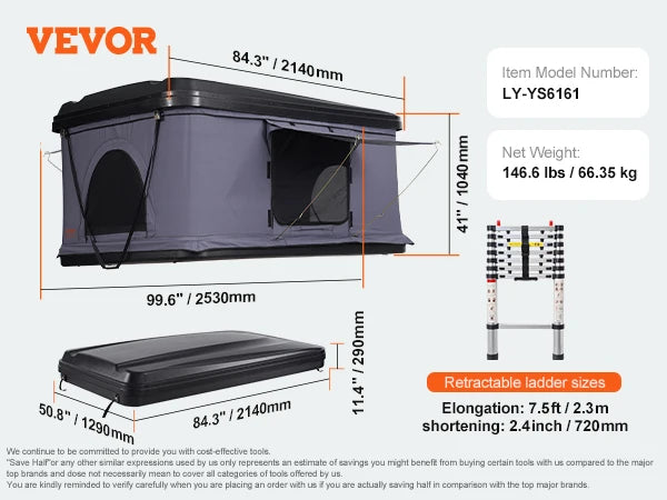 Ljustra Hard Shell Rooftop Tent with Ladder Waterproof for Jeep Van Truck