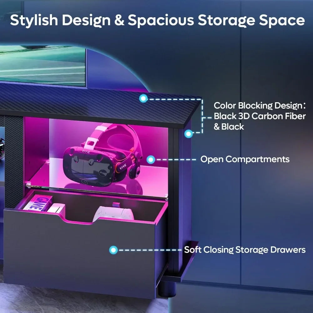 70 Inch Gaming Entertainment Center LED TV Stand with Storage Drawers