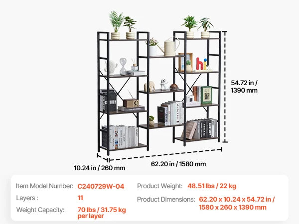 Ljustra Industrial Metal Bookshelf 3-14-Tier Open Storage Bookcase