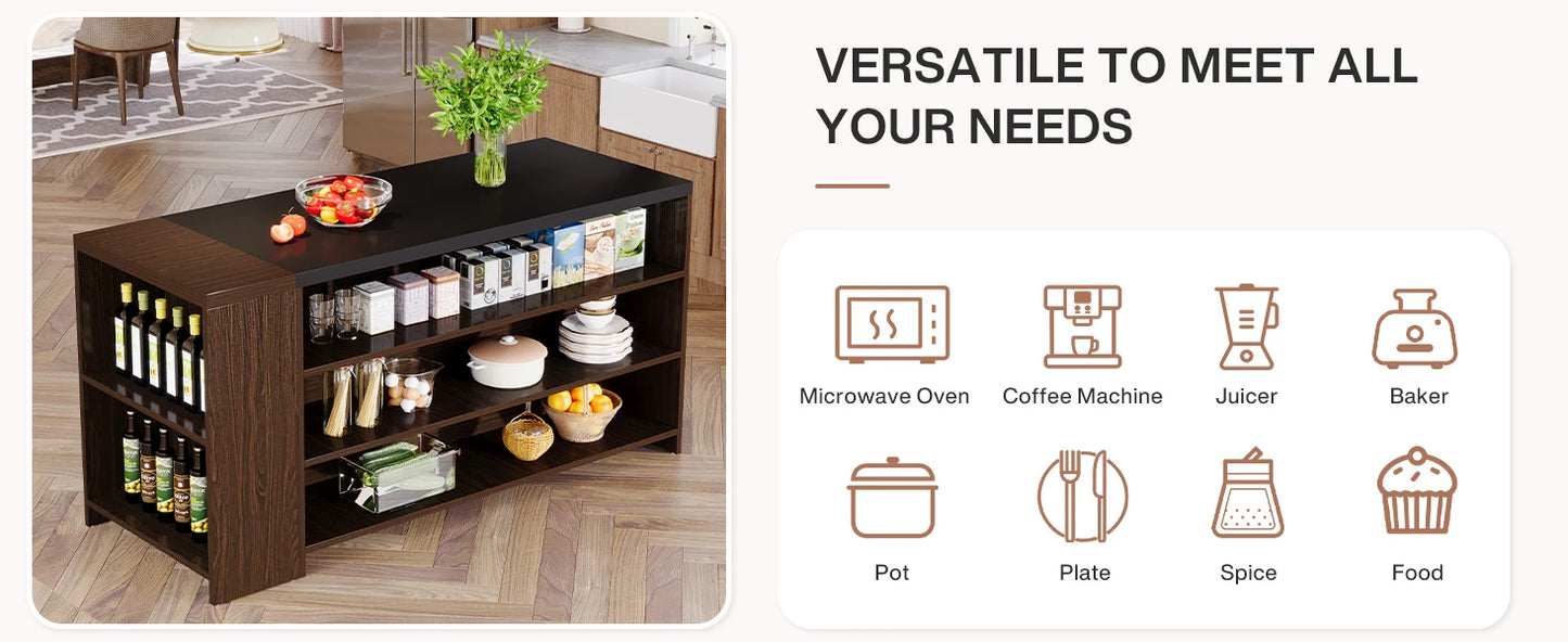 Ljustra 55 Inch Kitchen Island Table with Storage Farmhouse Style