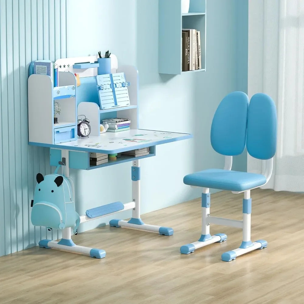 Kids Desk and Chair Set Adjustable Height with Storage for Learning