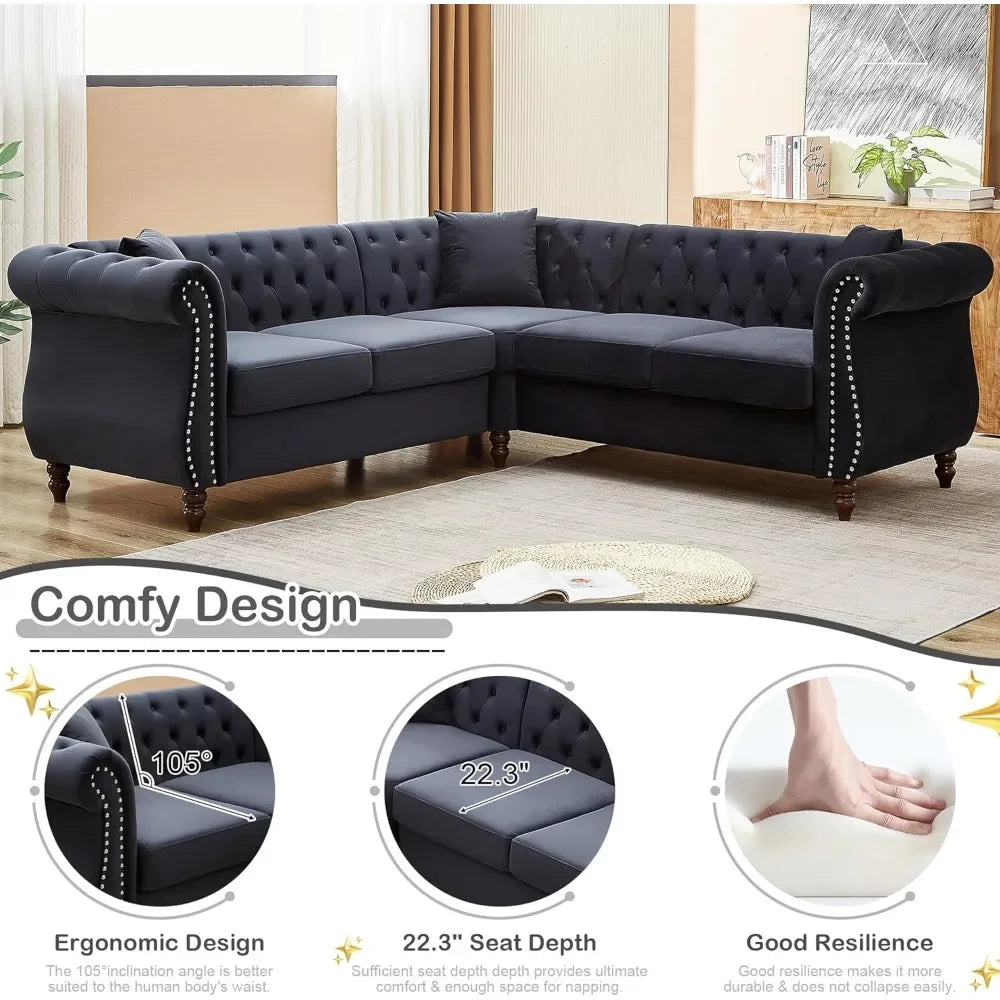 Ljustra 83.5" Oversized L-Shaped Velvet Couch 5-Seater Sofa