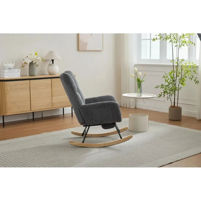Modern Upholstered Glider Rocking Chair with Solid Wood Legs Accent Chair