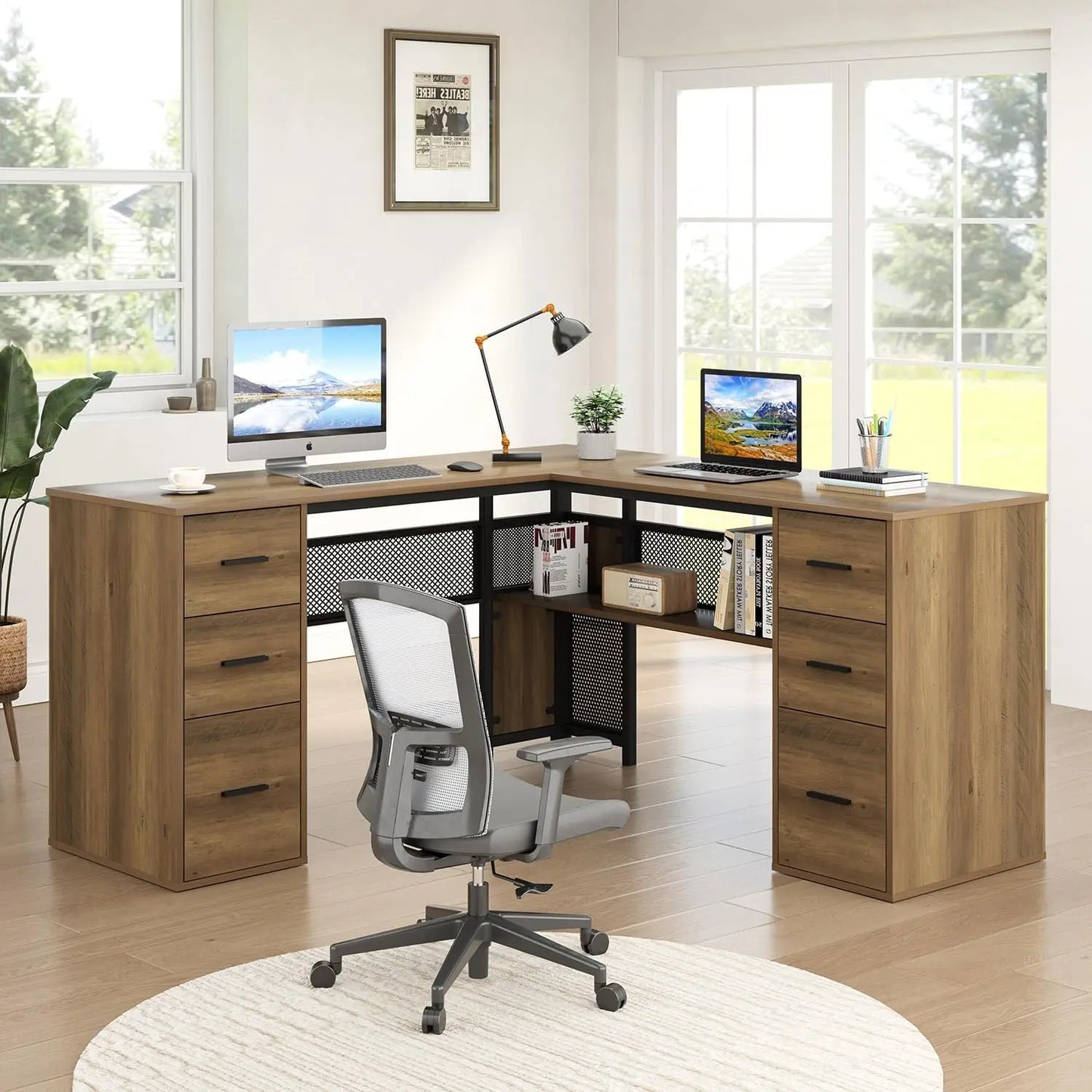 L Shaped Desk Reversible Corner Computer Desk with Storage Drawers