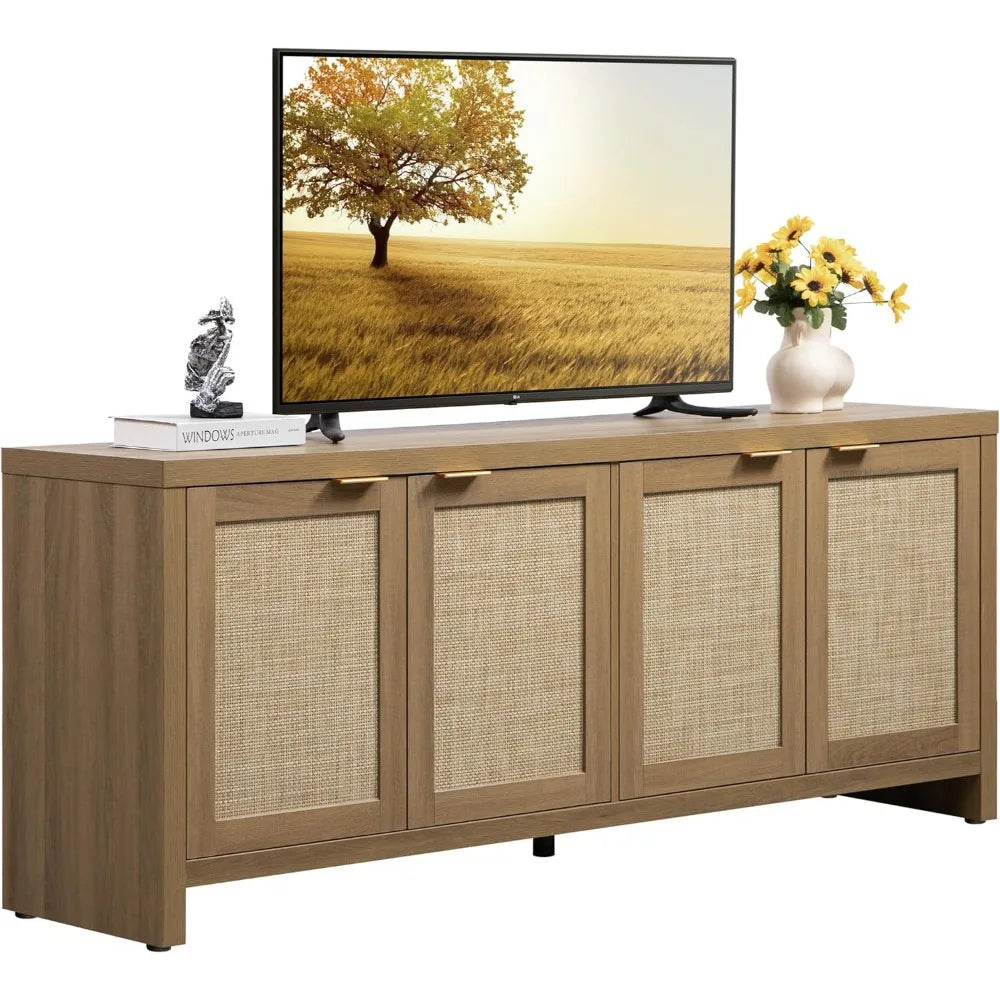 TV Stand Rattan Entertainment Center for Living Room Bedroom Storage