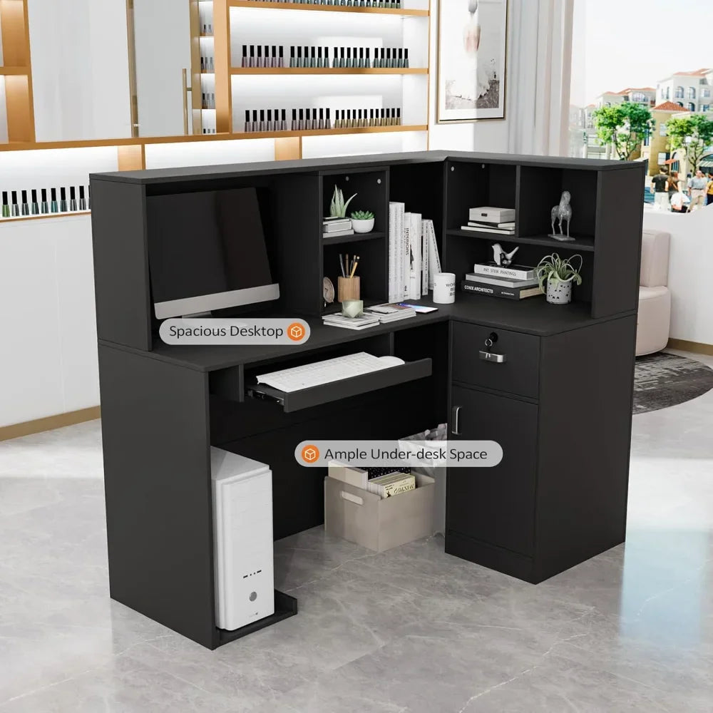 Modern Reception Desk with Moveable Shelves and Lockable Drawers