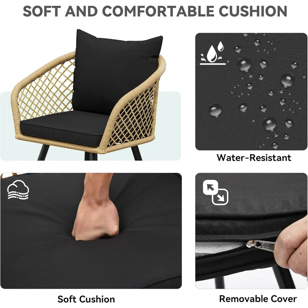 5 Piece Outdoor Dining Set with Rattan Chairs and Glass Top Table