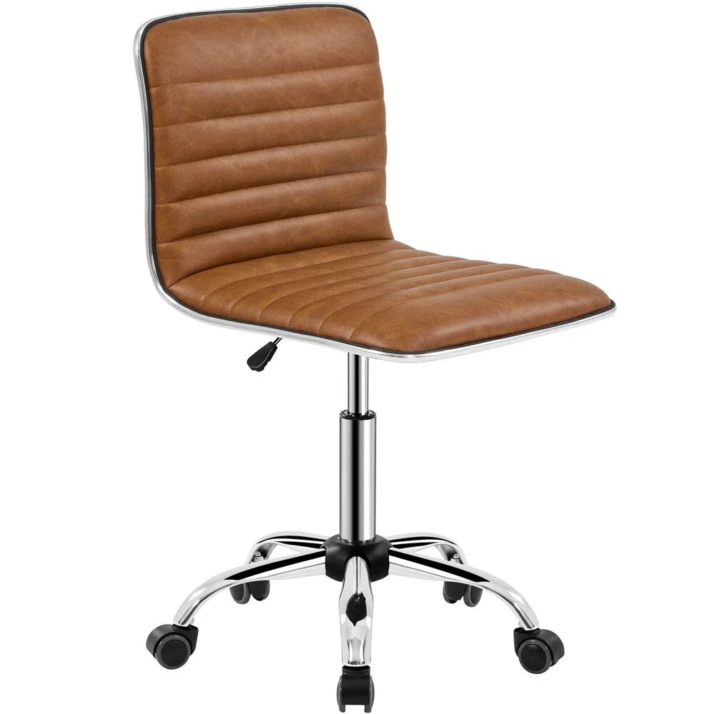 Low Back Armless Swivel Office Chair Ribbed Task Chair with Wheels