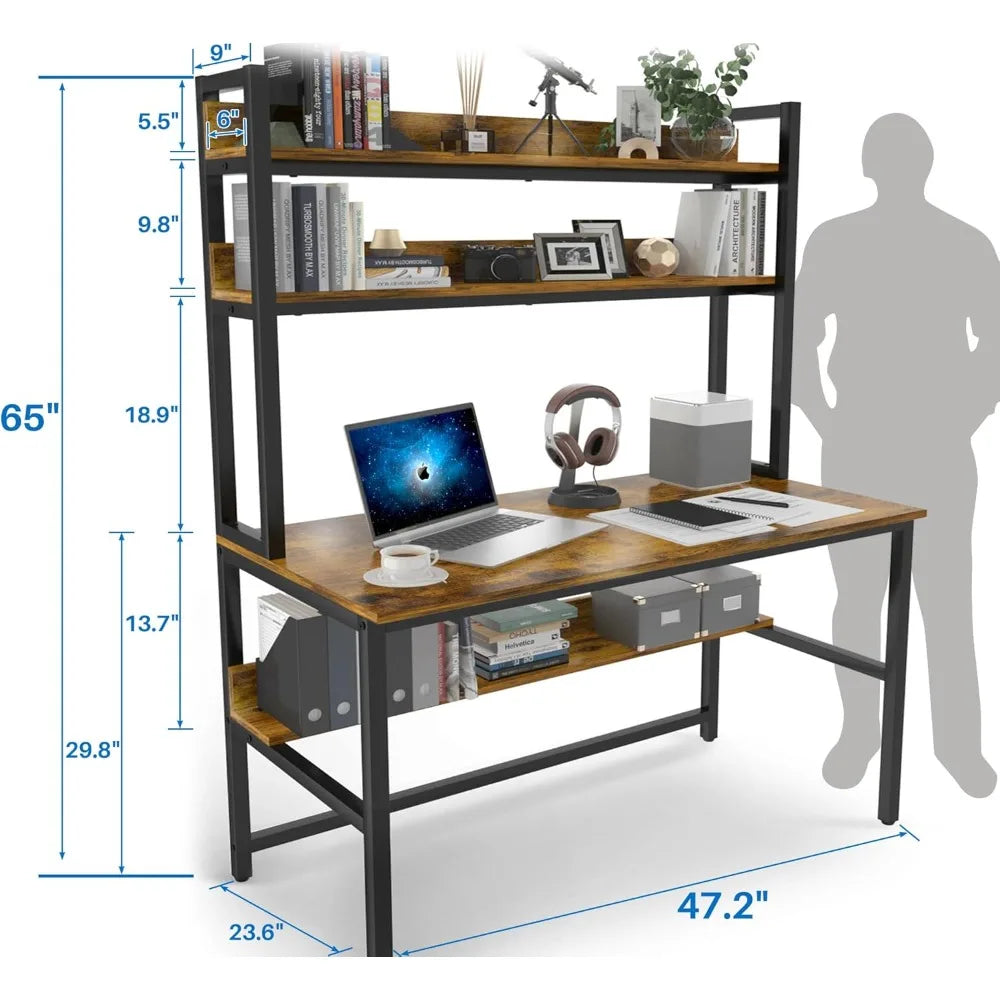 Computer Desk with Shelves 47" W Home Office Study Table Modern Design