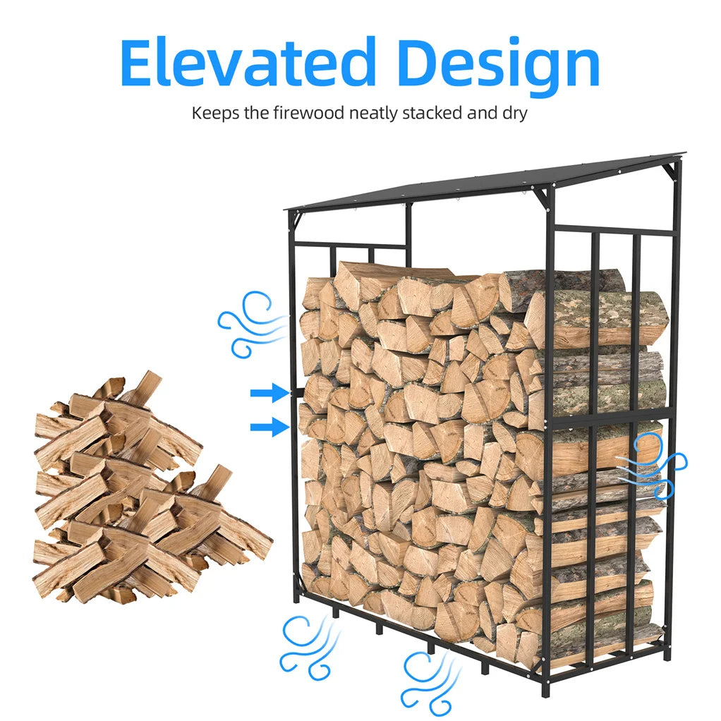 70 Inch Outdoor Metal Log Store Wood Firewood Rack Garden Storage