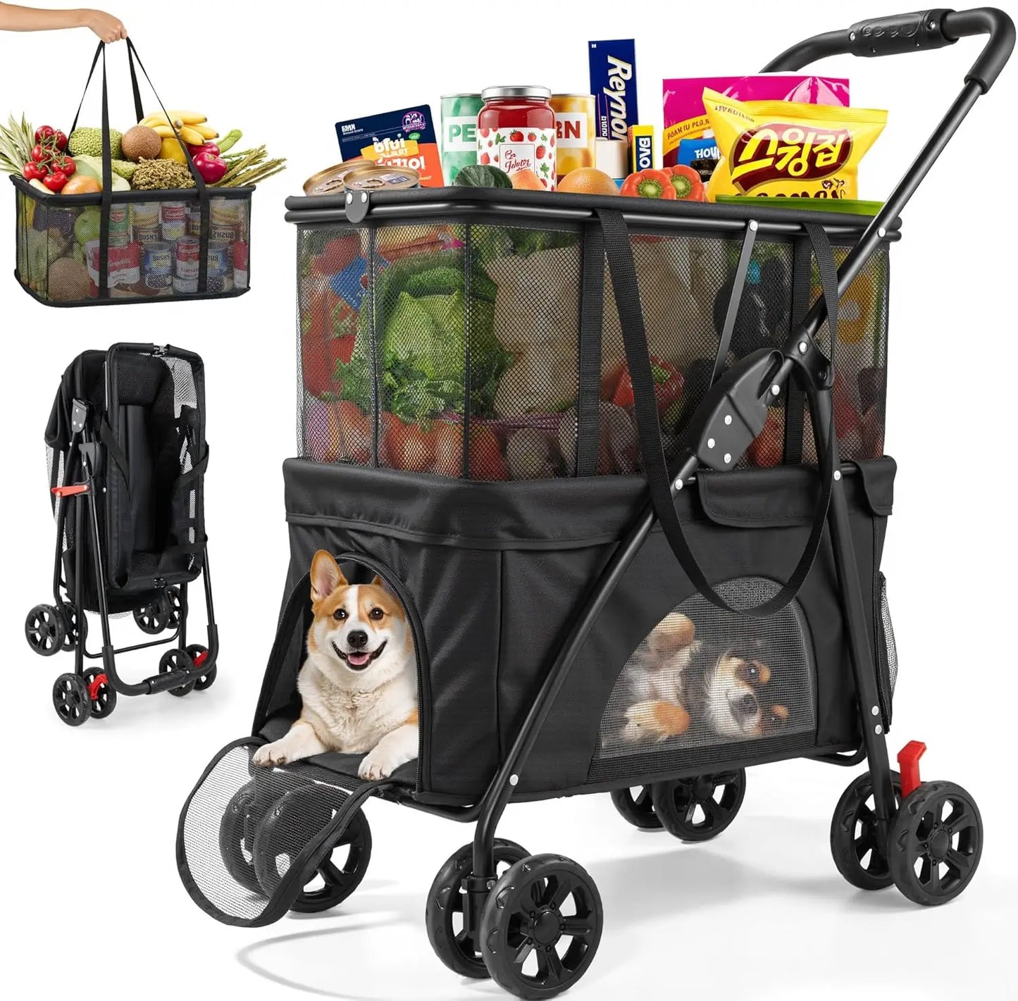 Ljustra 2-in-1 Folding Shopping Cart Pet Stroller Heavy Duty 99 LB