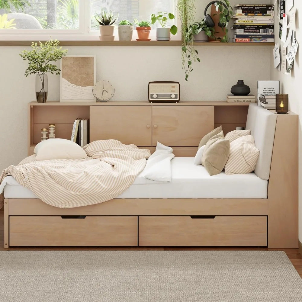 Ljustra Full Size Daybed with USB Charging Storage Drawers Minimalist Design