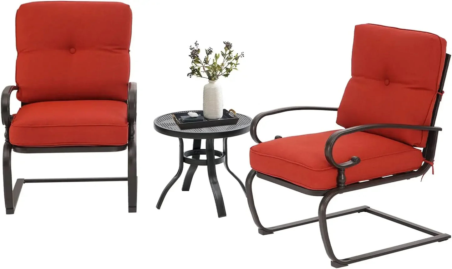 Ljustra Outdoor Bistro Set 3-Piece Cushioned Chairs Table Wrought Iron