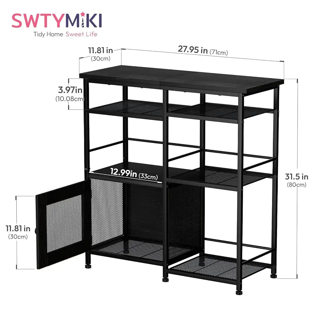 Coffee Bar Cabinet Rustic Storage Organizer Kitchen Buffet Stand