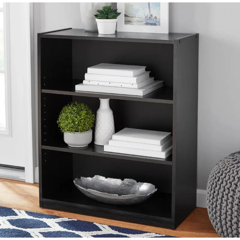 3-Shelf Bookcase Adjustable Shelves Solid Wood Living Room Bedroom