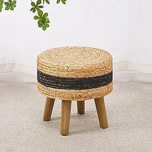 Round Seagrass Ottoman Eco-Friendly Footstool Hand Woven Pouf