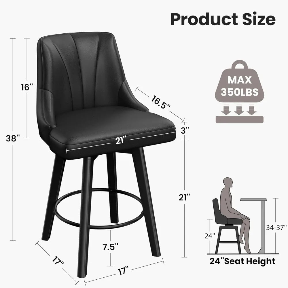 Counter Height Swivel Bar Stool Set of 4 Upholstered PU Leather