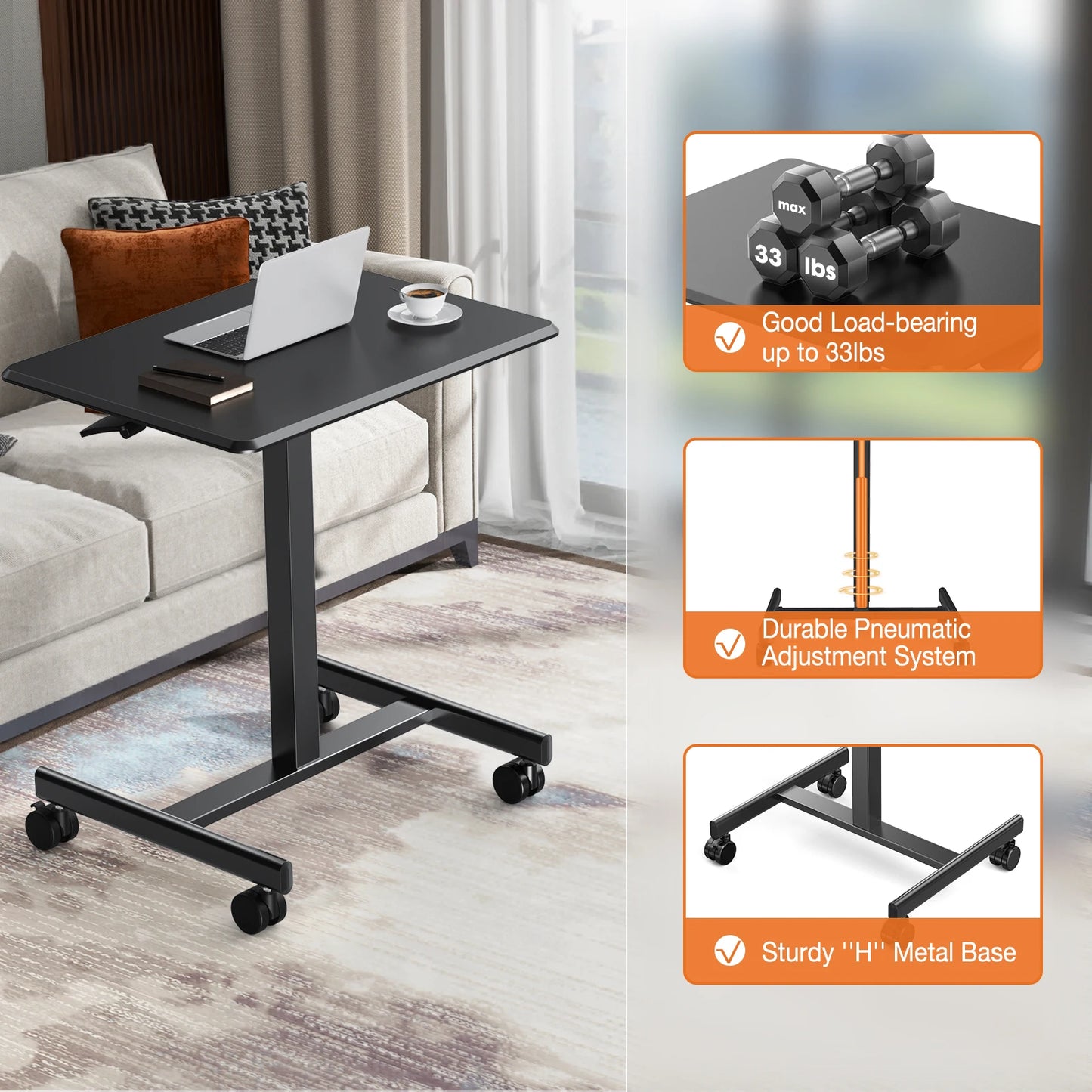 Height Adjustable Portable Computer Desk Mobile Workstation with Wheels