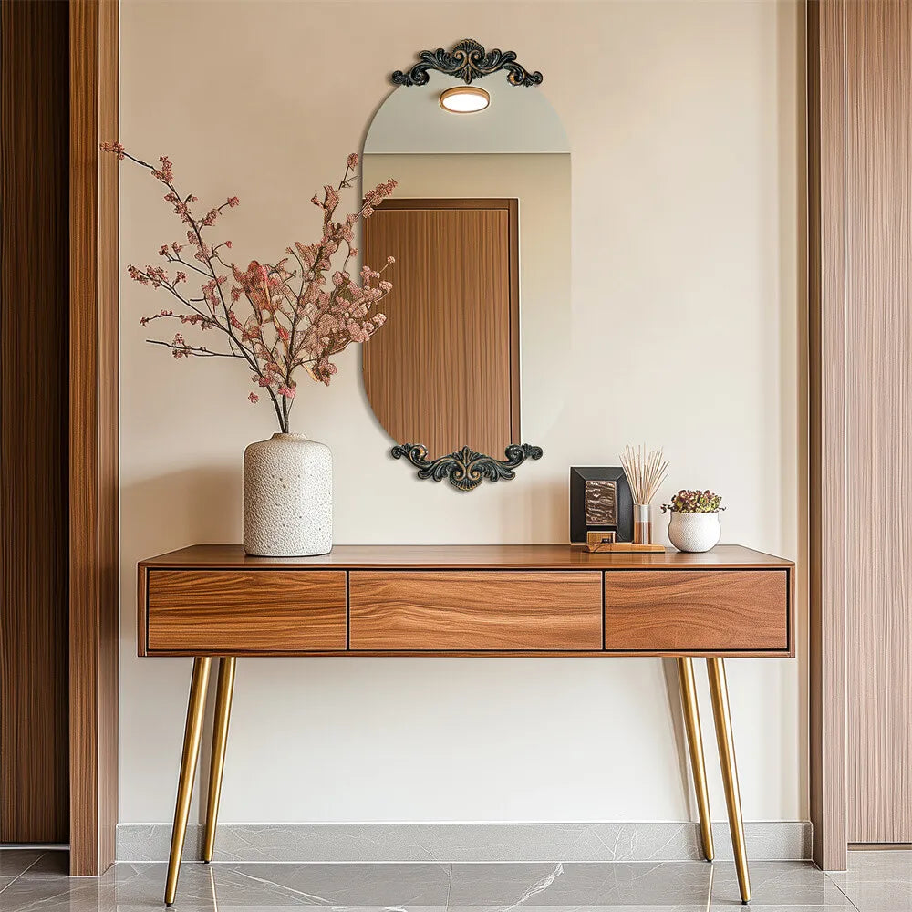 Antique Rustic Oval Wall Mirror for Entryway Bathroom Hallway Decor