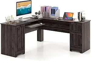 L-Shaped Office Desk with Storage Drawers & Keyboard Tray Home Office