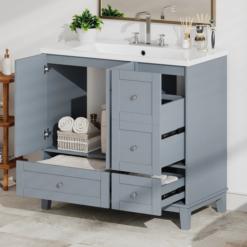36 Inch Modern Bathroom Vanity with USB Charging and Ample Storage