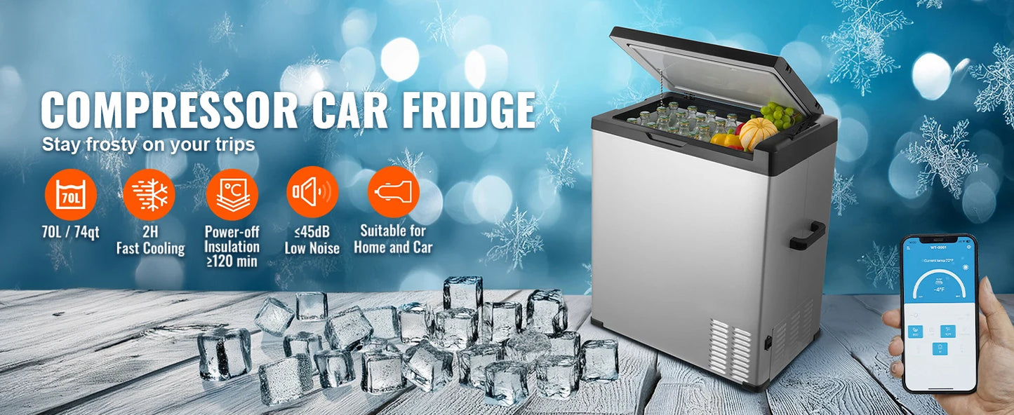 Ljustra Portable Car Refrigerator 70L 12V 24V AC Compressor Camping