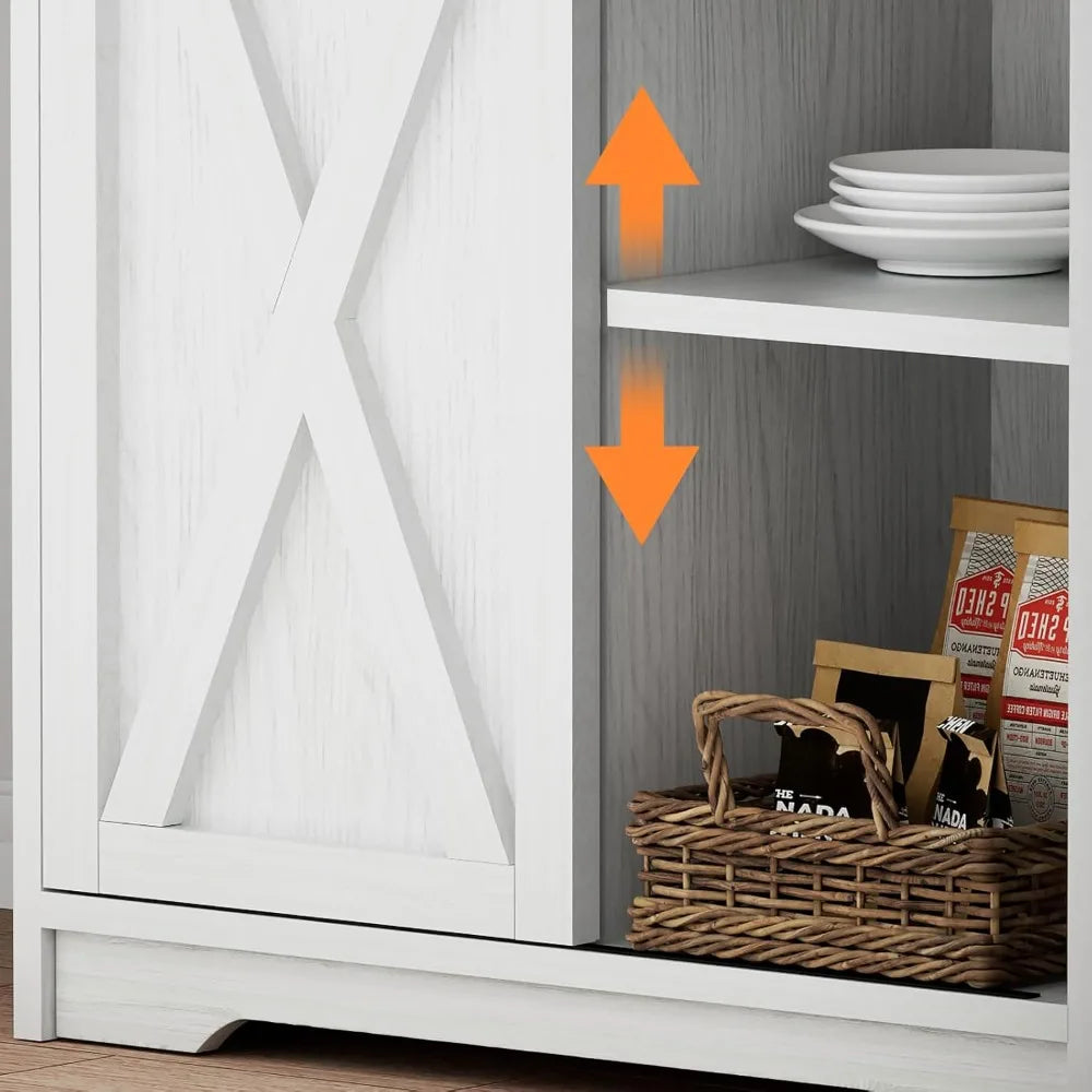 Farmhouse Coffee Station with Storage Hutch and Hooks for Home Bar