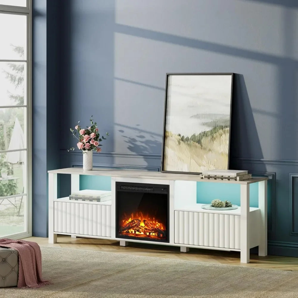 70 Inch Electric Fireplace TV Stand with LED Light Modern Entertainment Center