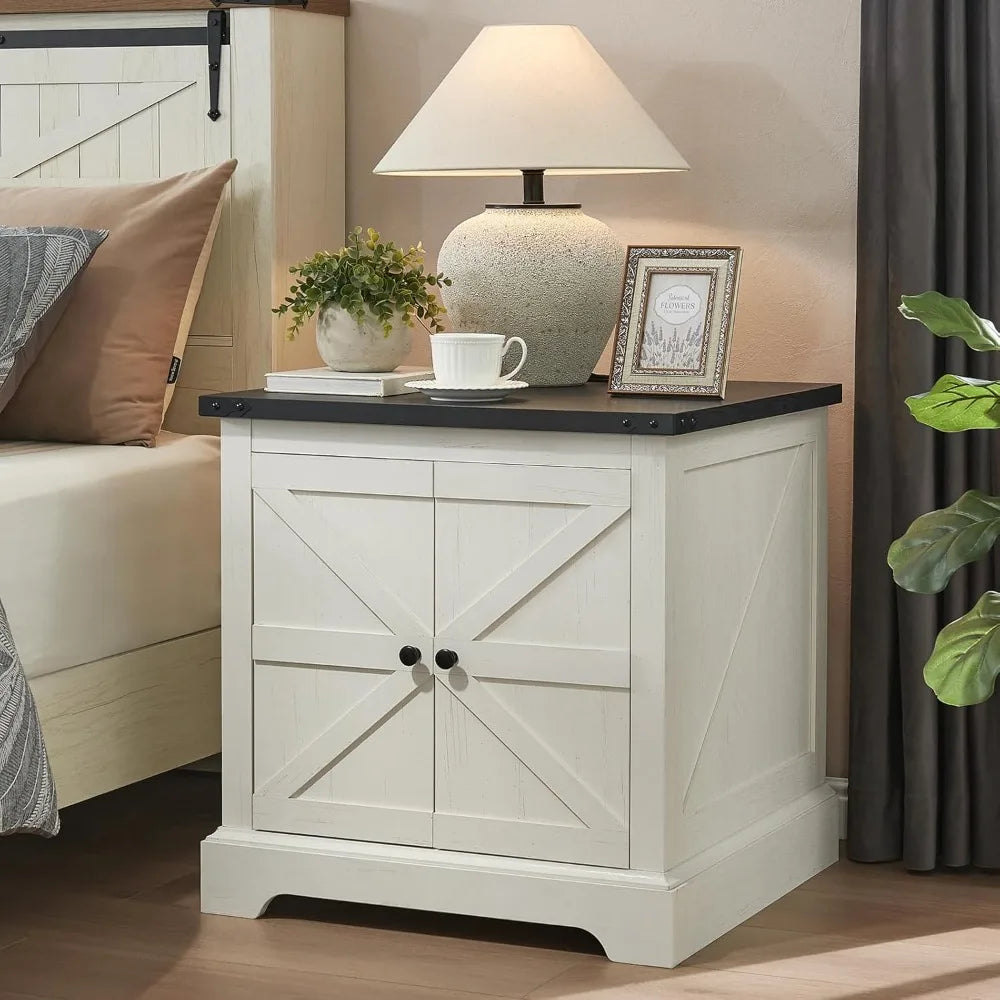 24 Inch End Table Set of 2 with Charging Station and Adjustable Shelves