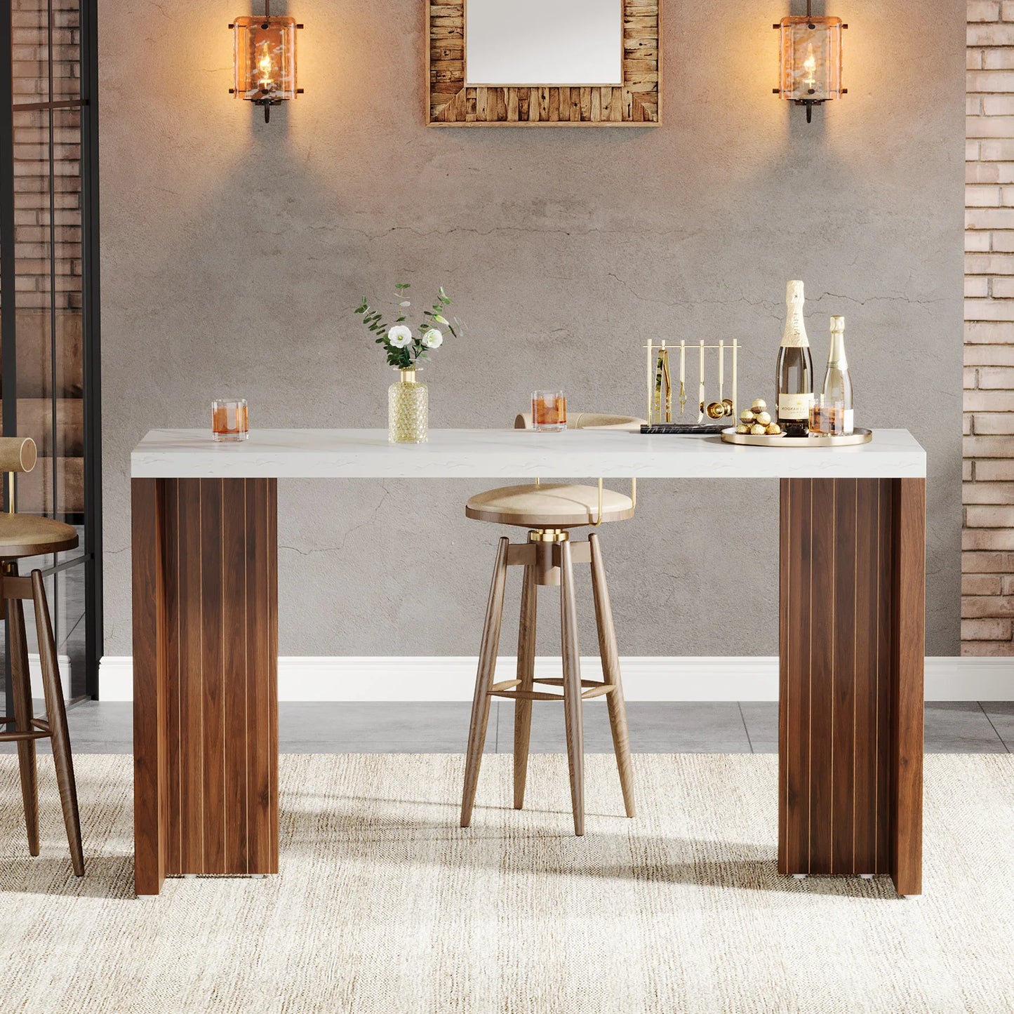 Tribesigns 55 Inch Bar Table Modern Mini Bar with Faux Marble Top