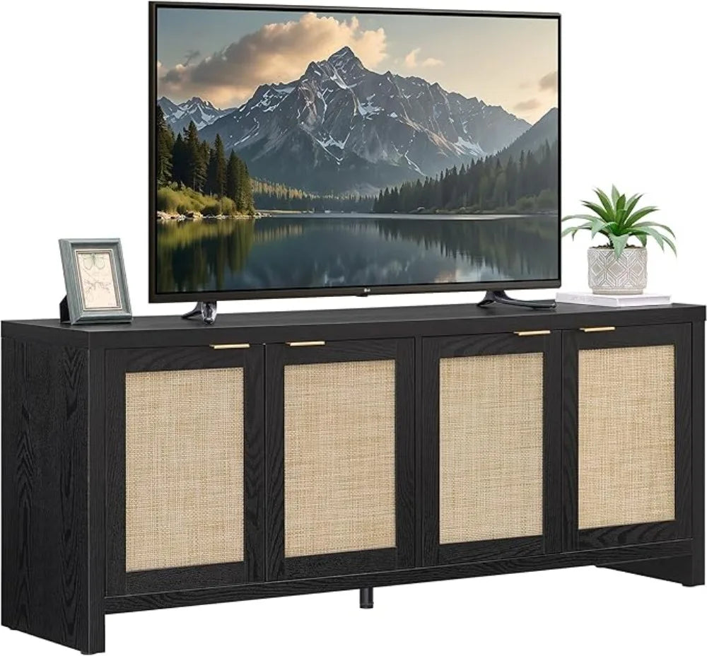 Rattan Cabinets Farmhouse TV Stands Storage Media Console for TVs 45-65 Inch