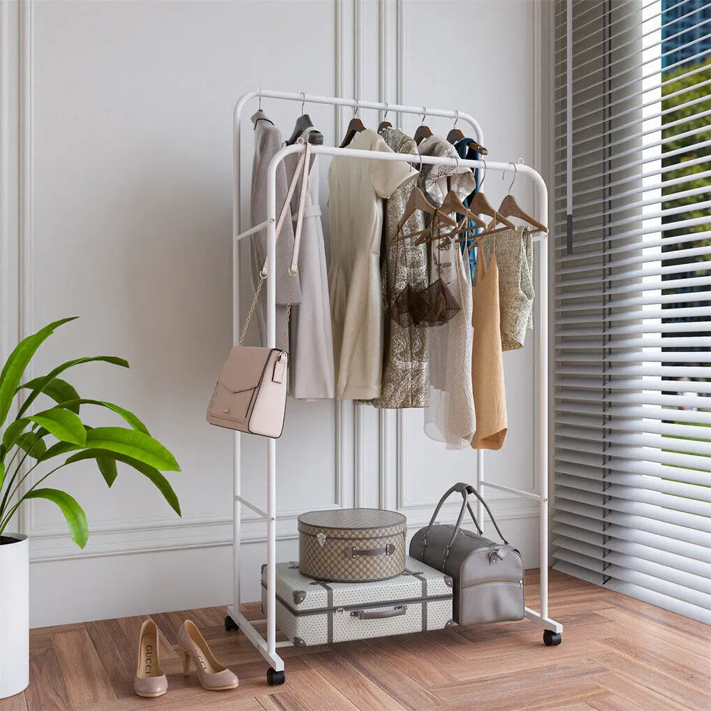Heavy Duty Clothes Rack Garment Rail Rolling Stand Storage Organizer
