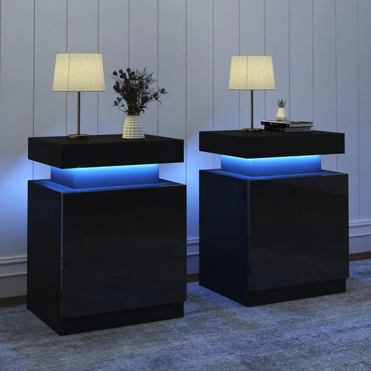 Nightstand Set of 2 LED Nightstand Bedside Table Modern Furniture