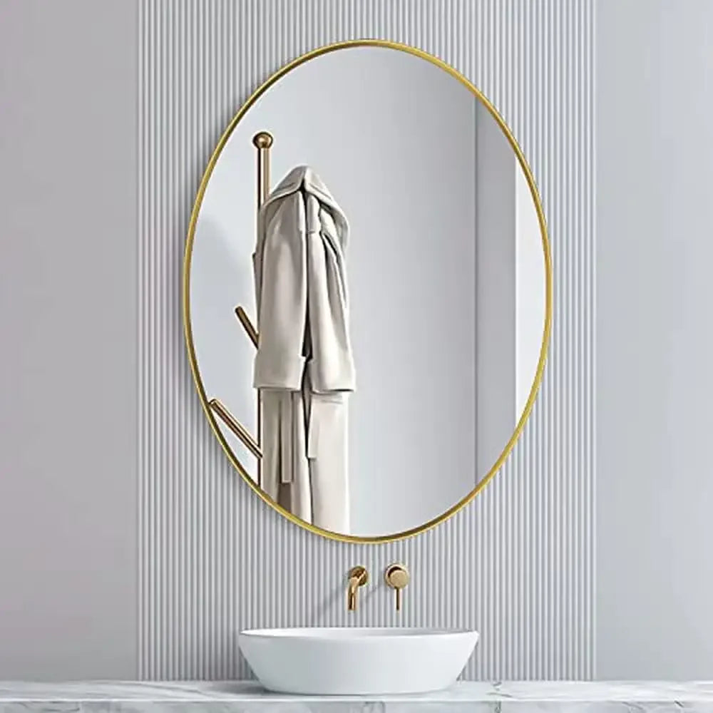 Stylish Oval Wall Mirror Aluminum Frame High Definition Glass Home Decor