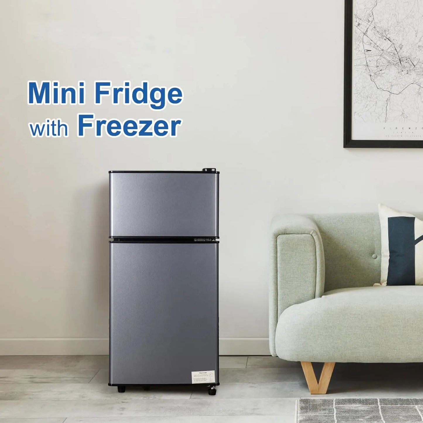 Mini Fridge with Freezer 2.9 Cu.Ft Energy Saving Low Noise Adjustable Thermostat