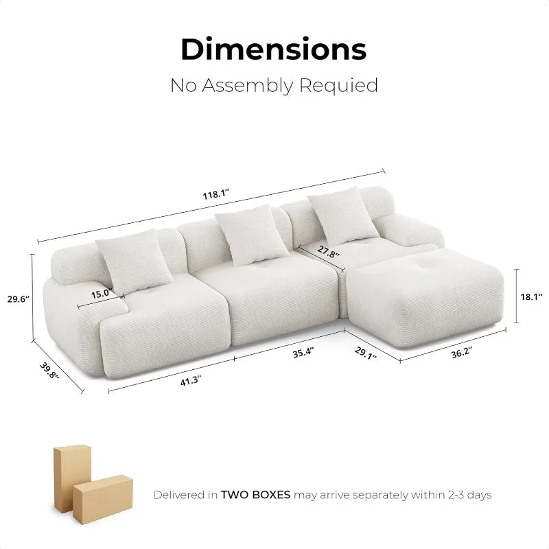 Ljustra Modern L-Shaped Modular Sectional Sofa 118" Beige Oversized Couch