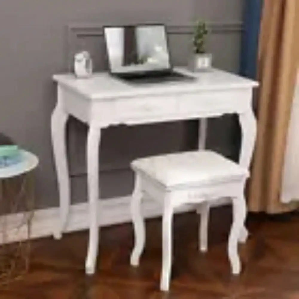 Makeup Vanity Table Set with Oval Mirror and 4 Drawers for Girls