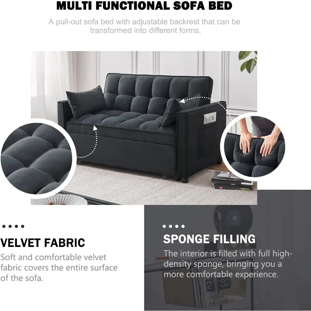 Ljustra 3-in-1 Sleeper Sofa Bed Velvet Pull-Out Couch with Storage