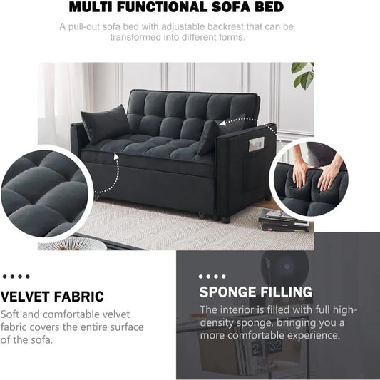 Ljustra 3-in-1 Sleeper Sofa Bed Velvet Pull-Out Couch with Storage