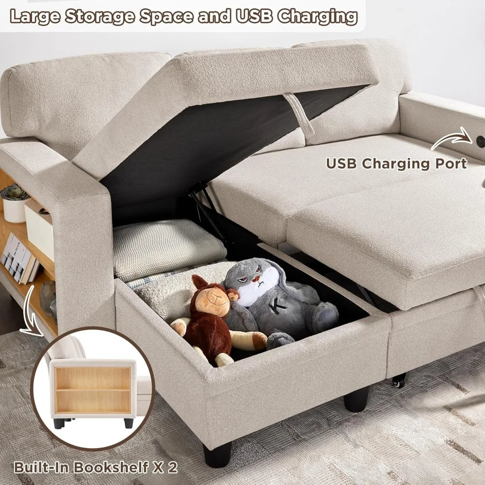 Ljustra 80” Sleeper Sofa Bed L-Shaped Sectional Couch with Storage