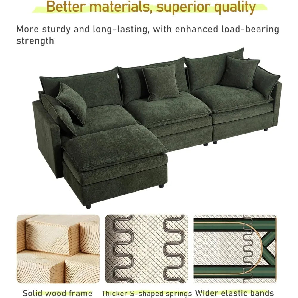 Ljustra Modular Sectional Couch Chenille L-Shaped Sofa for Living Room