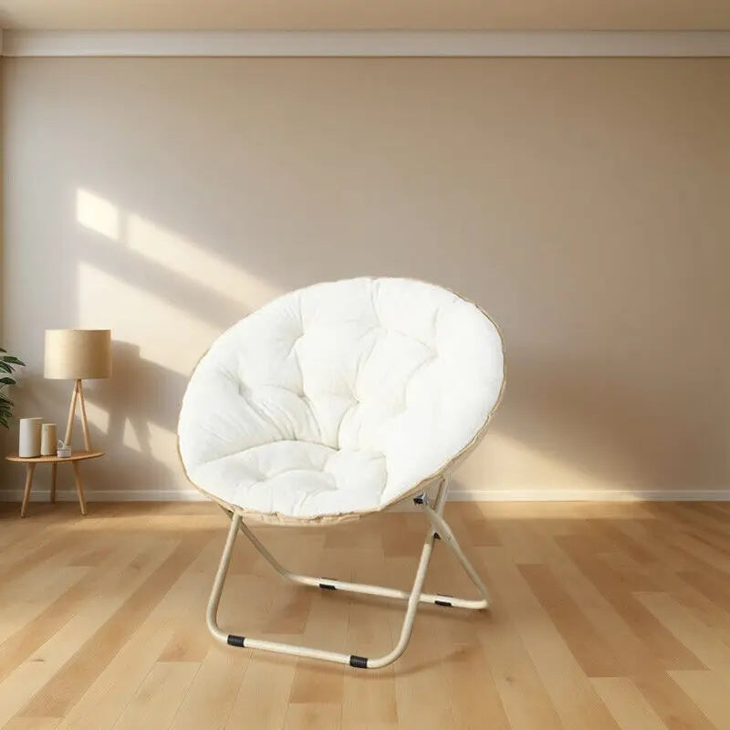 Ljustra Comfortable Faux Fur Saucer Chair Folding Lounge Chair Moon Shape